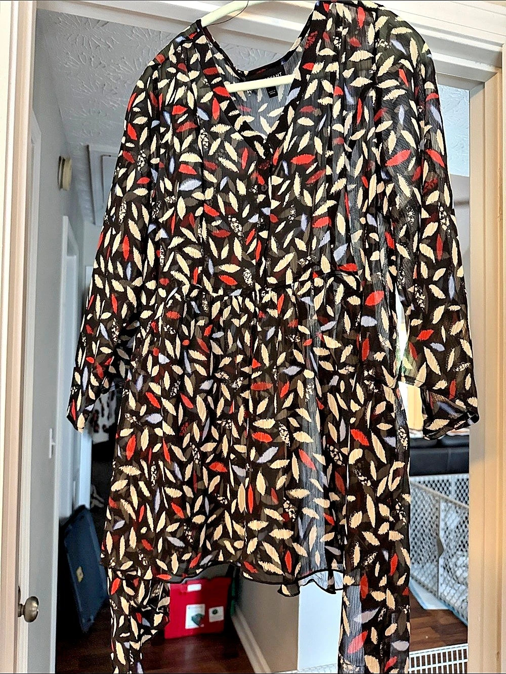 Lane Bryant Abstract Print Blouse Black & Red Size 10/12